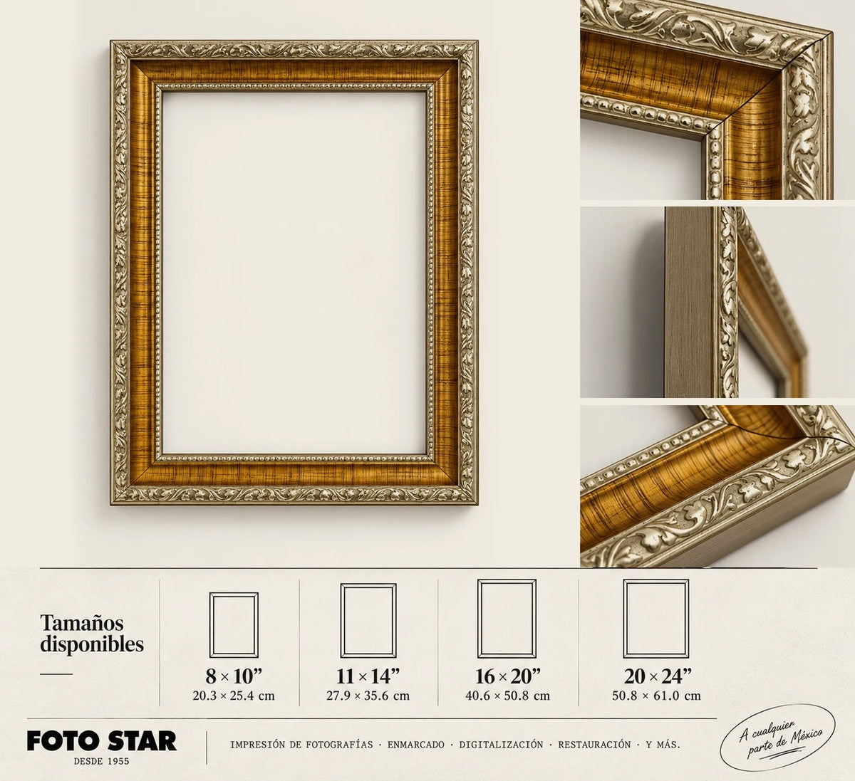 Marco dorado y plata Foto Star - detalle y tamaños